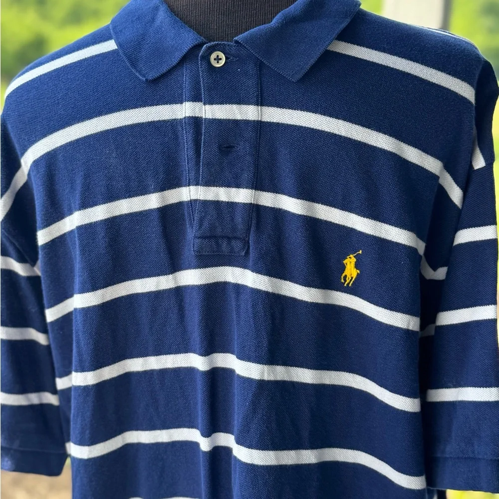 Polo by Ralph Lauren Men's Blue and White Striped Polo